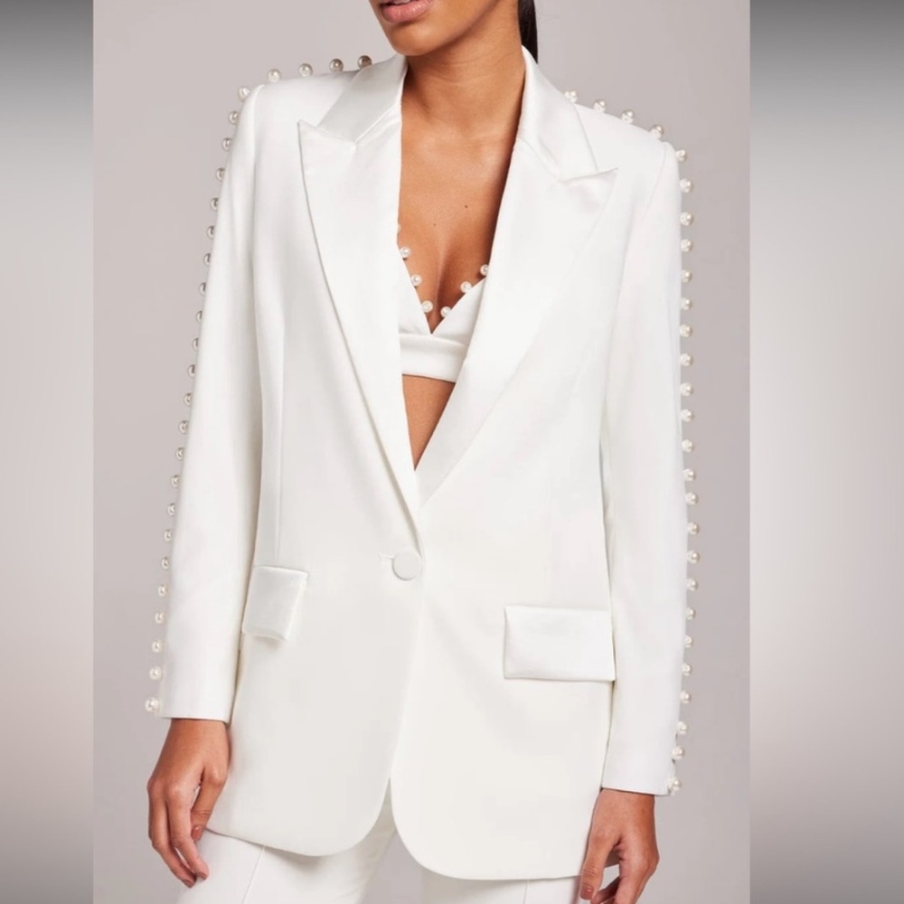 Nadine Merabi Charlotte White Pearl Blazer